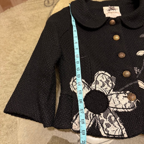 Anthropologie Nick & Mo Womens Tweed Floral Blazer Babydoll Whimsicore Boho M - Picture 8 of 9